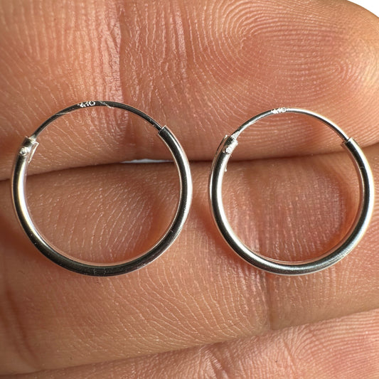 Sterling Silver Hoop Earrings 14mm Small Minimalist Hoops