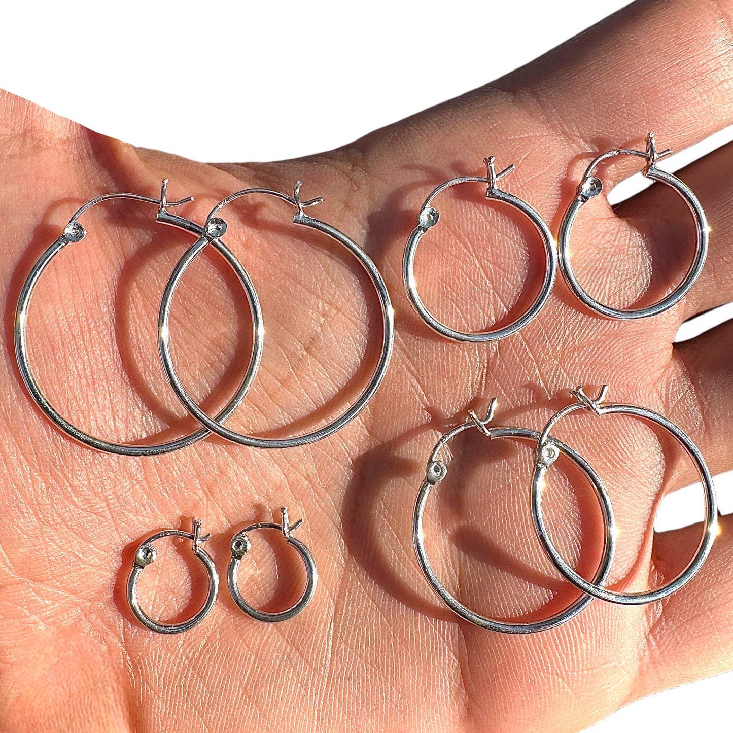 Sterling Silver Hoop Earrings 925 Thin 1.5mm Polished Hoops