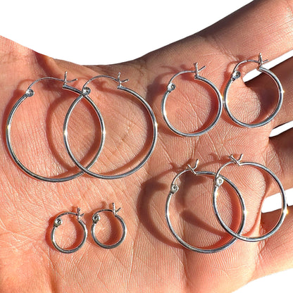 Sterling Silver Hoop Earrings 925 Thin 1.5mm Polished Hoops