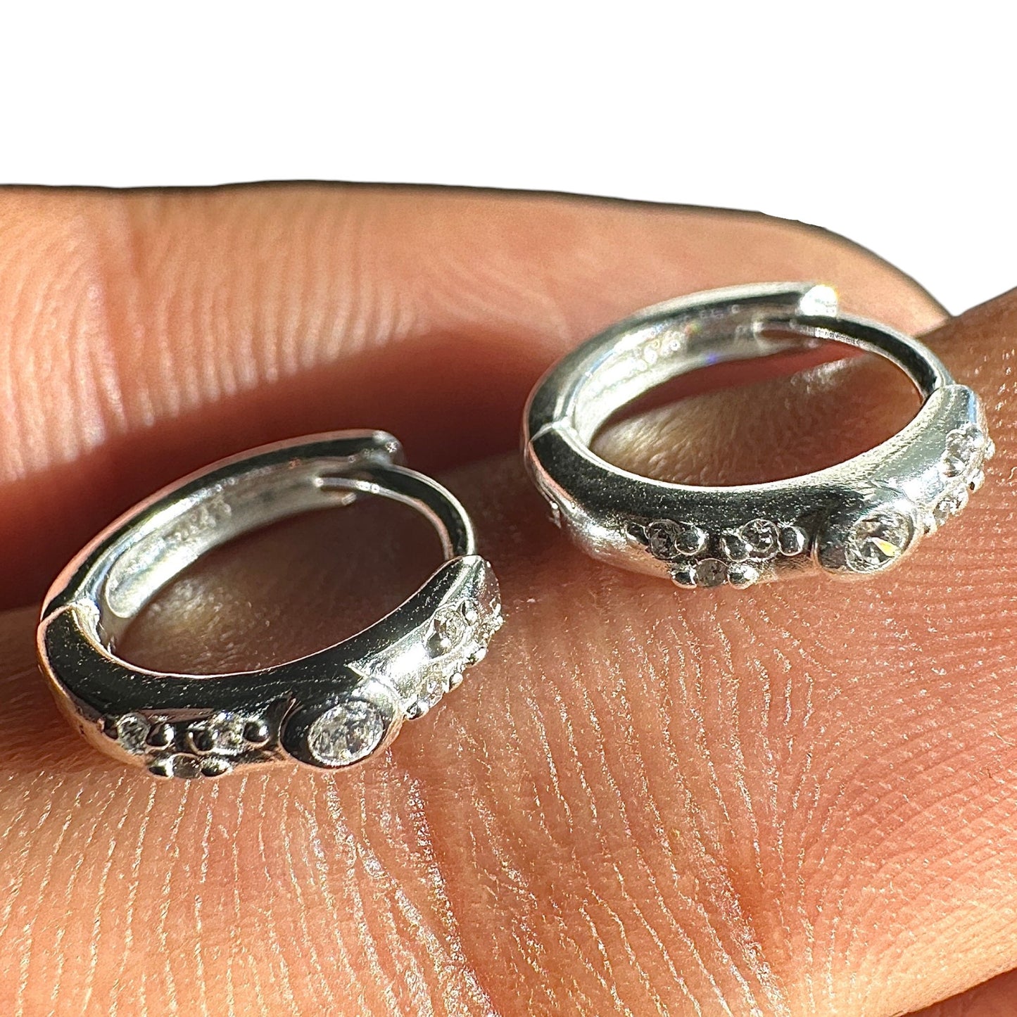 Silver Huggie Hoop Earrings 10mm 925 Sterling Silver CZ