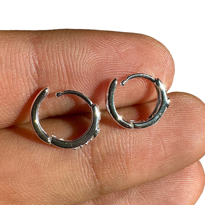Silver Huggie Hoop Earrings 10mm 925 Sterling Silver CZ