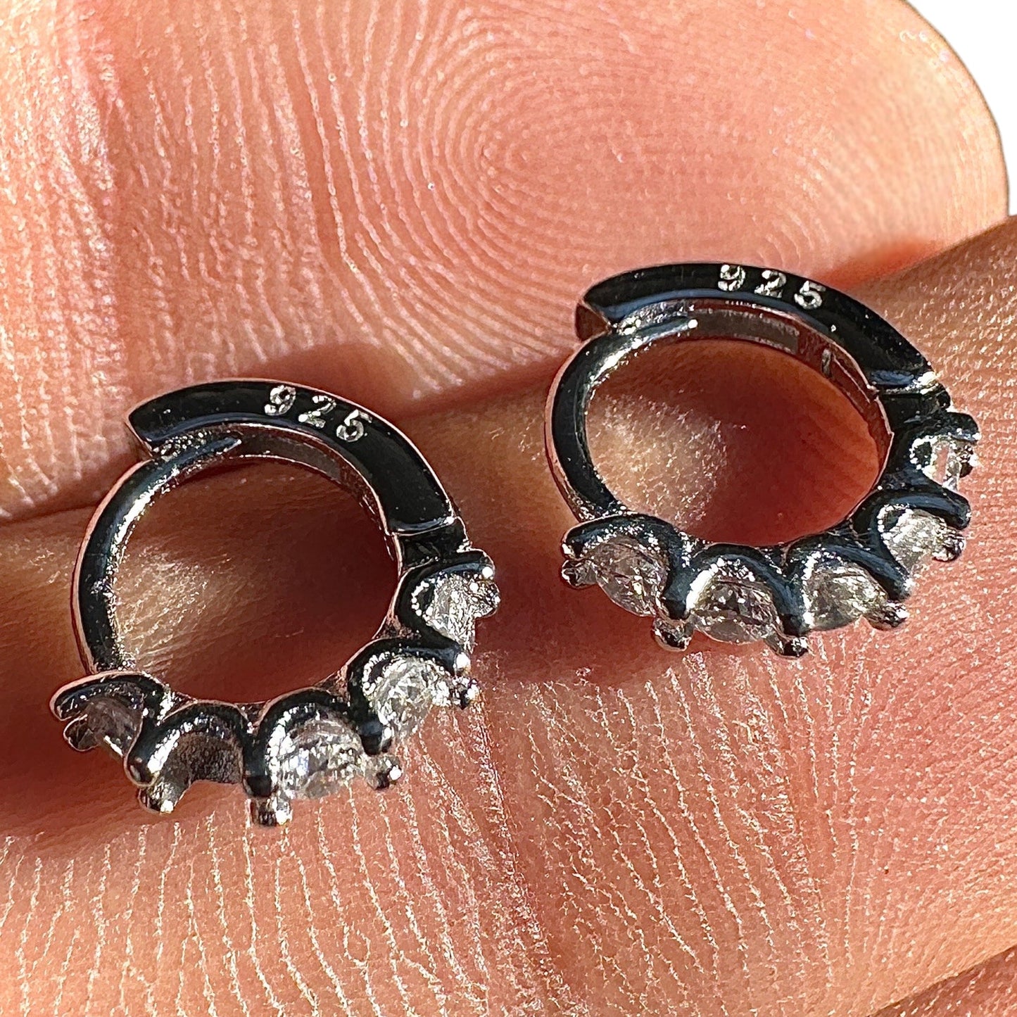 Huggie Hoop Earrings 10mm 925 Sterling Silver CZ Small Hoops
