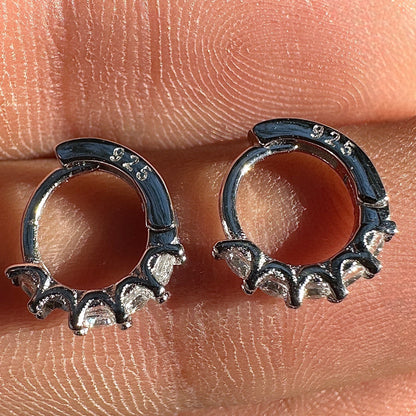 Huggie Hoop Earrings 10mm 925 Sterling Silver CZ Small Hoops