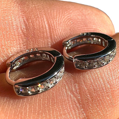 Sterling Silver CZ Huggie Earrings 11mm 925 Small Hoops