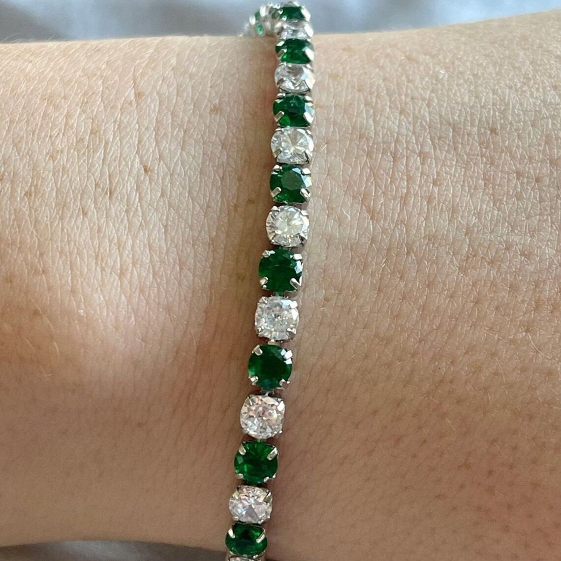 White Gold Plated Emerald Tennis Bracelet for Women - leoshopdeals