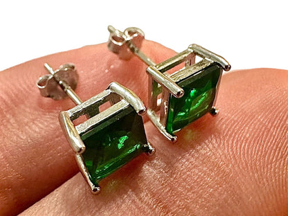 925 Sterling Silver 6mm Princess Cut Birthstone Earrings for Women Sapphire Ruby Emerald Opal Tourmaline