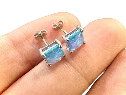 925 Sterling Silver 6mm Princess Cut Birthstone Earrings for Women Sapphire Ruby Emerald Opal Tourmaline