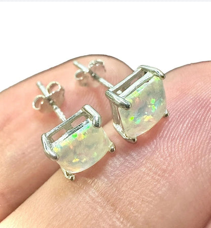 925 Sterling Silver 6mm Princess Cut Birthstone Earrings for Women Sapphire Ruby Emerald Opal Tourmaline