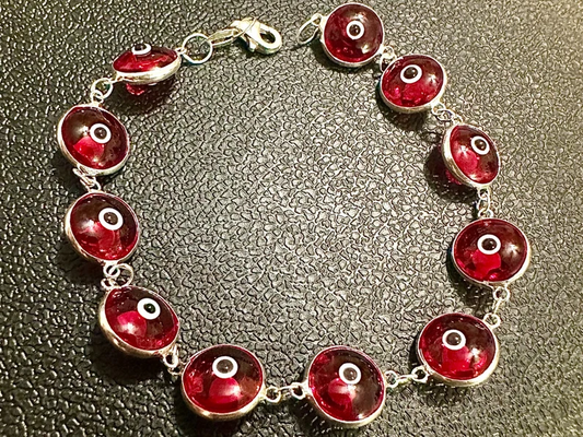 Red Crystal Evil Eye Solid Sterling Silver 925 Bracelet 7.5 inches - leoshopdeals