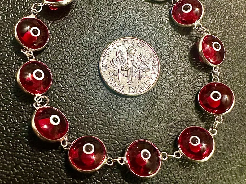 Red Crystal Evil Eye Solid Sterling Silver 925 Bracelet 7.5 inches - leoshopdeals