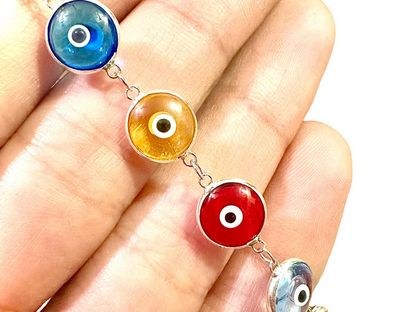 Multicolor Crystal Evil Eye Solid Sterling Silver 925 Bracelet 7.5 inches - leoshopdeals