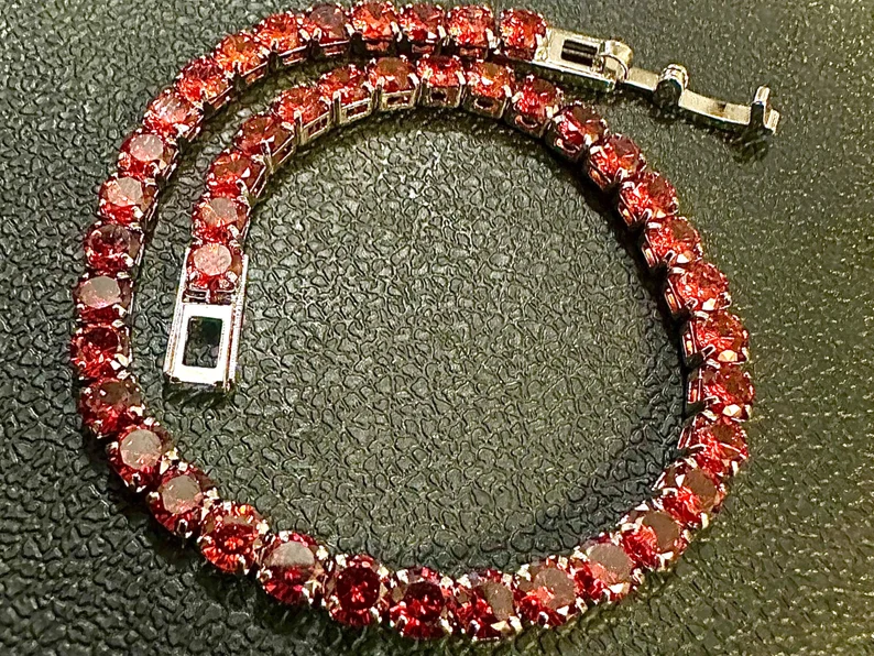 18K White Gold Plated Red Ruby 3mm Tennis Bracelet 7.5 Inches - leoshopdeals