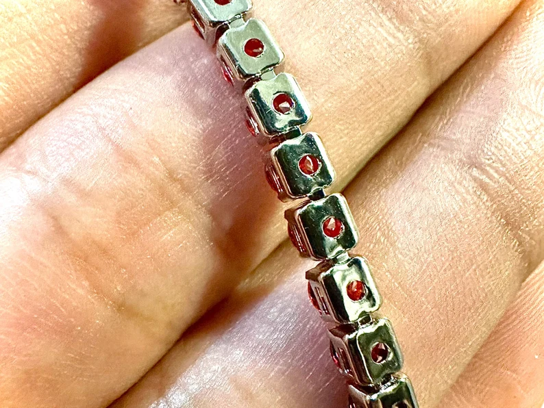 18K White Gold Plated Red Ruby 3mm Tennis Bracelet 7.5 Inches - leoshopdeals