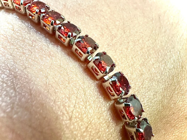 18K White Gold Plated Red Ruby 3mm Tennis Bracelet 7.5 Inches - leoshopdeals