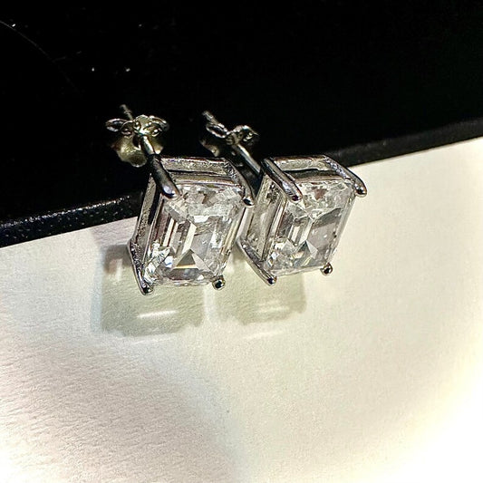 Emerald Cut Clear CZ 925 Sterling Silver Stud Earrings - leoshopdeals