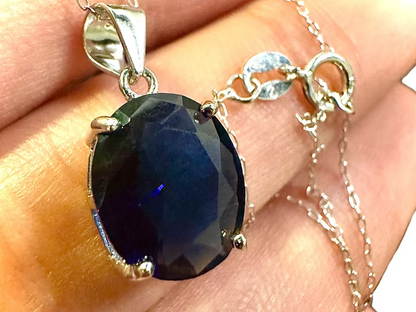 4.00CTTW Blue Sapphire Pendant 925 Sterling Silver 18" Necklace - leoshopdeals