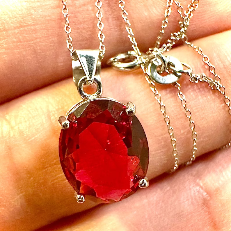 Ruby Red Pendant 925 Sterling Silver 18" Birthstone Necklace - leoshopdeals