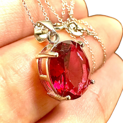 Ruby Red Pendant 925 Sterling Silver 18" Birthstone Necklace - leoshopdeals