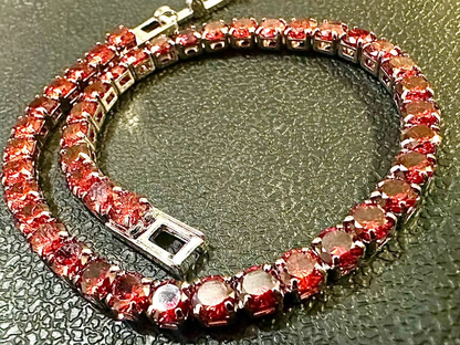 18K White Gold Plated Red Ruby 3mm Tennis Bracelet 7.5 Inches - leoshopdeals