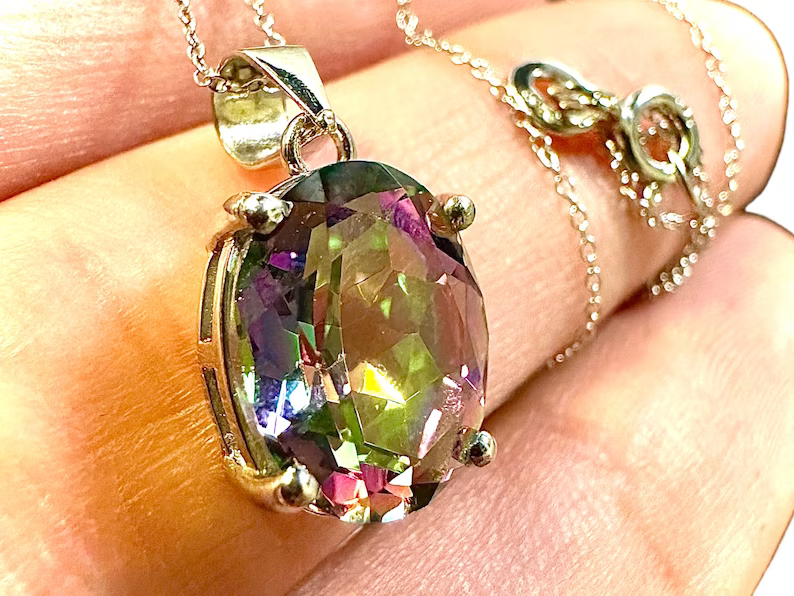 4.00 CTTW Mystic Topaz Pendant 925 Sterling Silver 18" Necklace - leoshopdeals