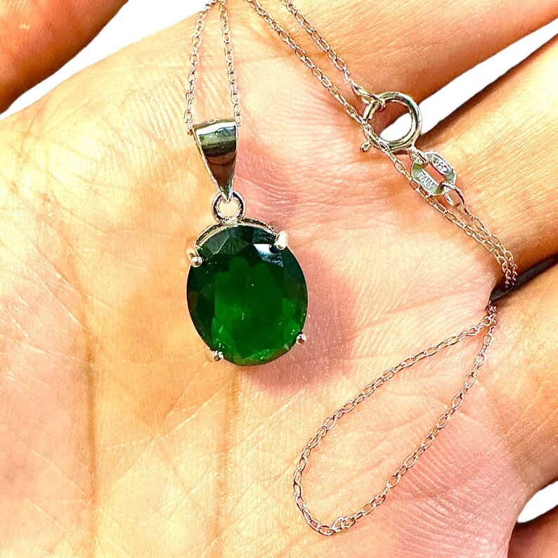 Oval Cut Emerald Pendant 925 Sterling Silver 18" Necklace - leoshopdeals