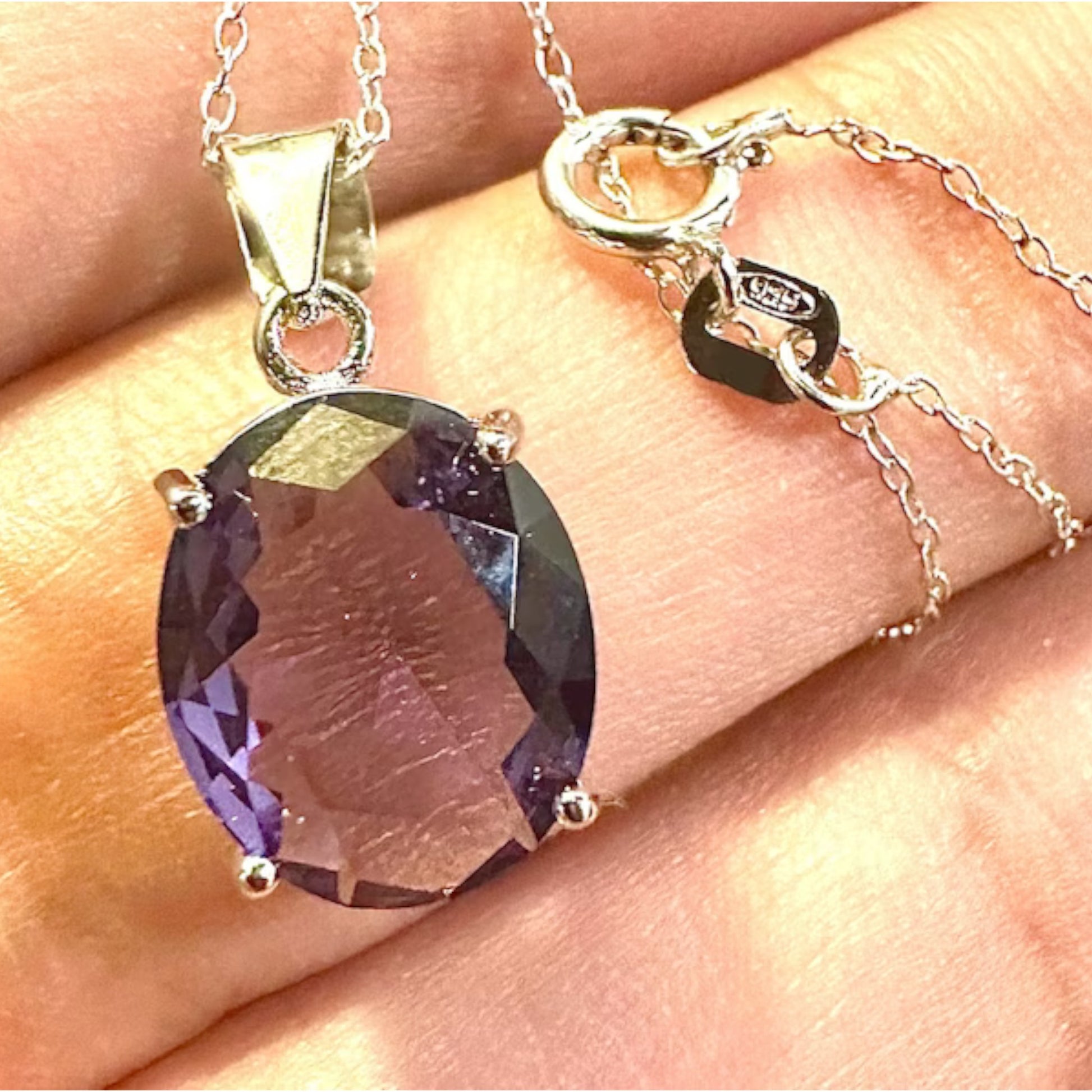 Dainty Purple Amethyst Pendant 925 Sterling Silver 18" Necklace - leoshopdeals