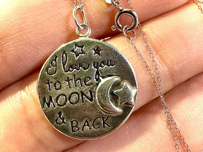 925 Sterling Silver I love You to the Moon & Back Pendant Necklace - leoshopdeals