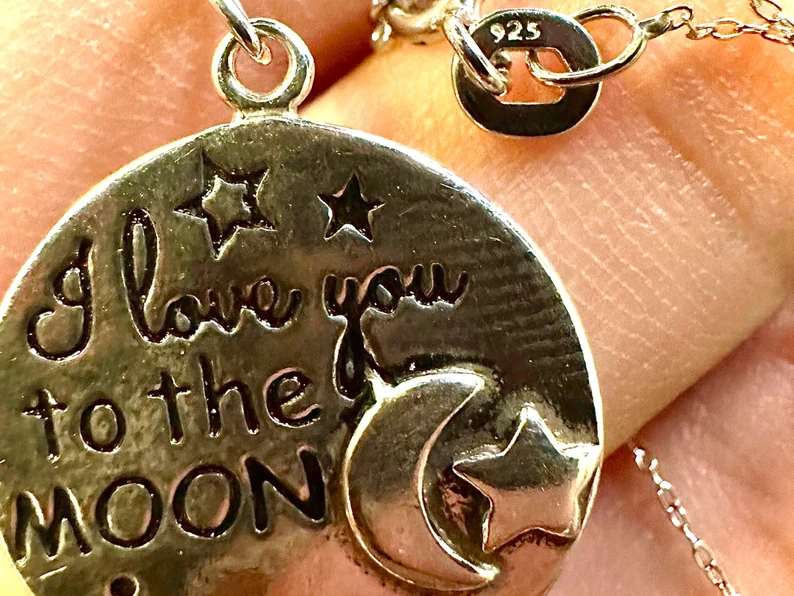 925 Sterling Silver I love You to the Moon & Back Pendant Necklace - leoshopdeals