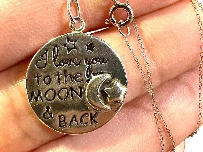 925 Sterling Silver I love You to the Moon & Back Pendant Necklace - leoshopdeals