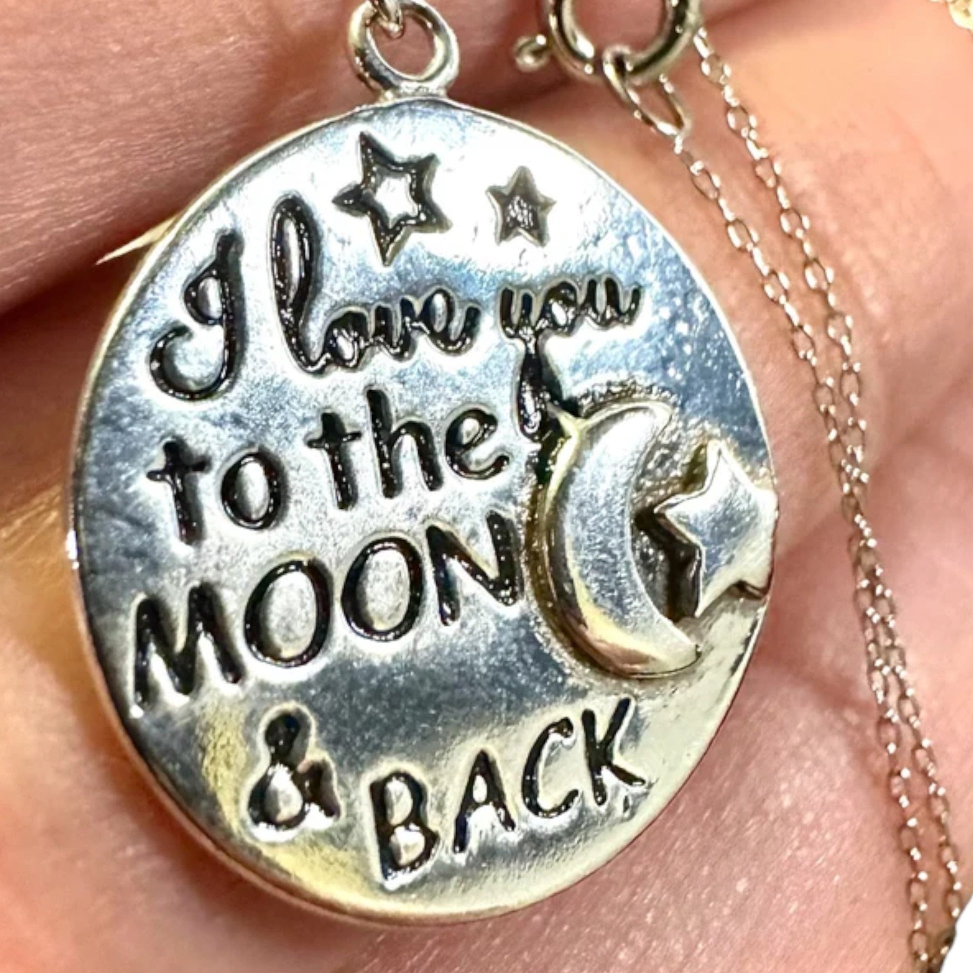 925 Sterling Silver I love You to the Moon & Back Pendant Necklace - leoshopdeals