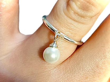 Minimalist Pearl Ring 925 Sterling Silver 2mm Ring Band - leoshopdeals