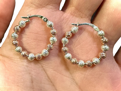 Two Tone 25mm Beaded Hoops 925 Sterling Silver Earrings for Women