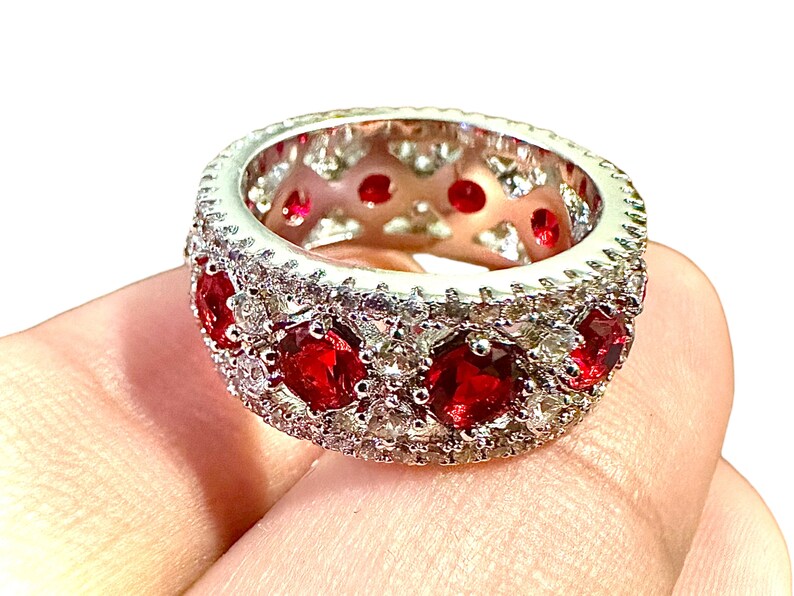 Ruby Red Cubic Zirconia Ring for Women Silver Ring Band - leoshopdeals