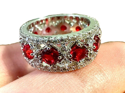 Ruby Red Cubic Zirconia Ring for Women Silver Ring Band - leoshopdeals