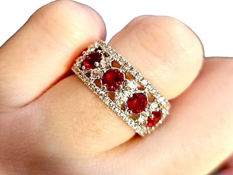 Ruby Red Cubic Zirconia Ring for Women Silver Ring Band - leoshopdeals