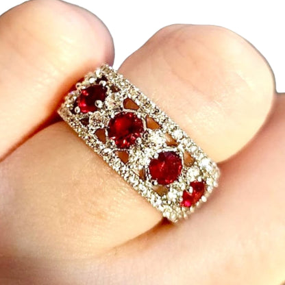 Ruby Red Cubic Zirconia Ring for Women Silver Ring Band - leoshopdeals