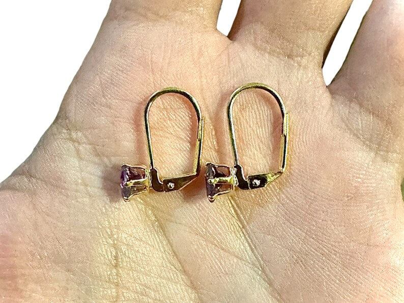 Heart Cut Purple Amethyst Earrings for Women 18K Gold Plated Leverback Earrings Dangle - leoshopdeals