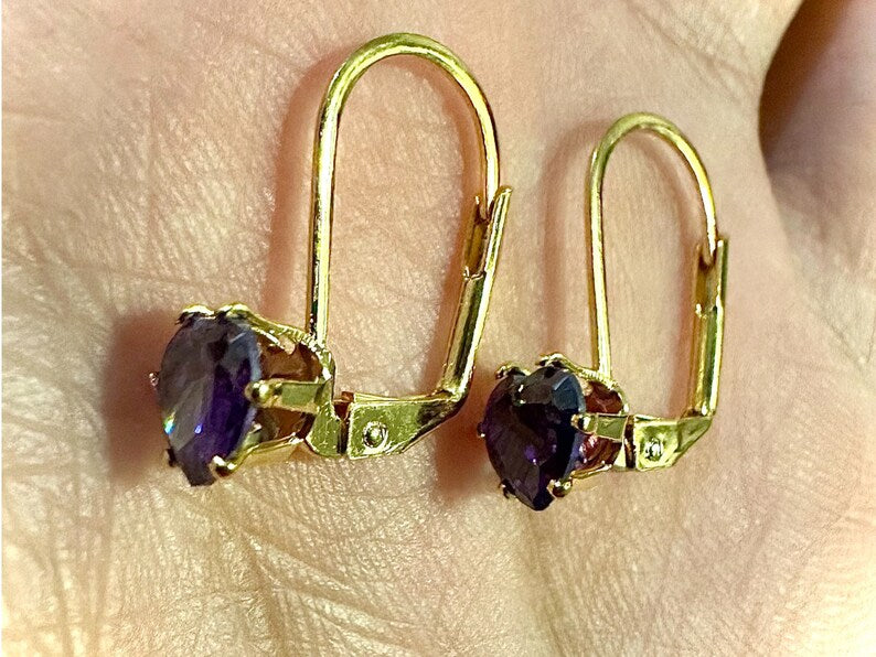 Heart Cut Purple Amethyst Earrings for Women 18K Gold Plated Leverback Earrings Dangle - leoshopdeals