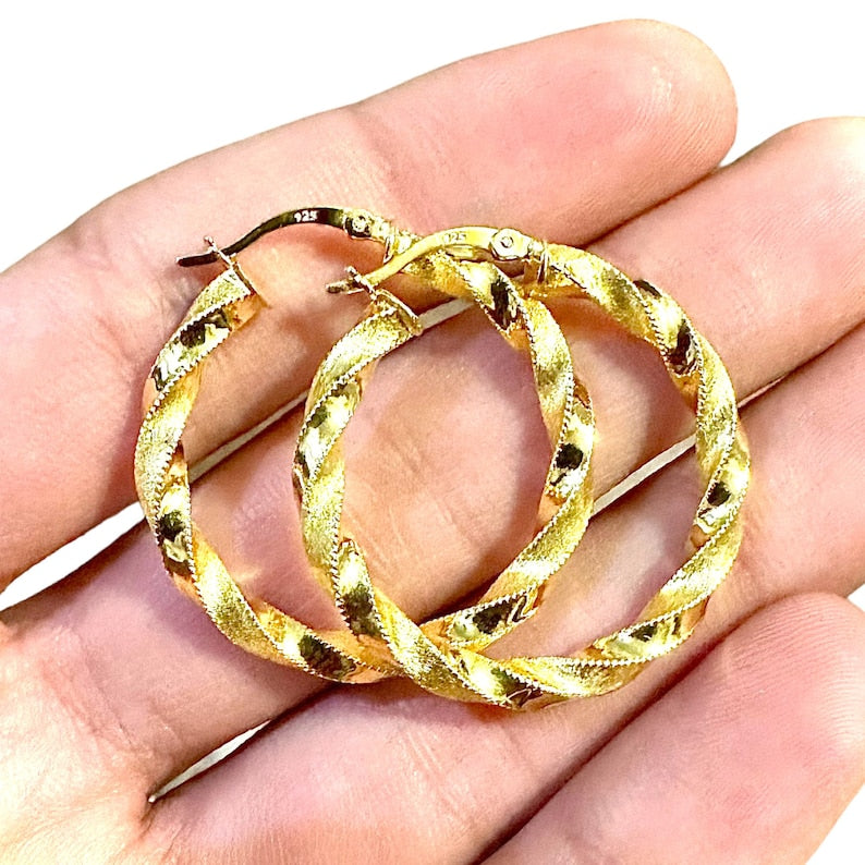 30MM Twisted Hoops Gold Plated 925 Sterling Silver Earrings - leoshopdeals