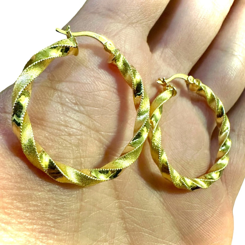 30MM Twisted Hoops Gold Plated 925 Sterling Silver Earrings - leoshopdeals