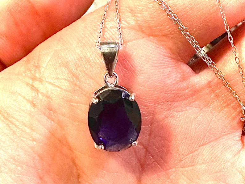 4.00CTTW Blue Sapphire Pendant 925 Sterling Silver 18" Necklace - leoshopdeals