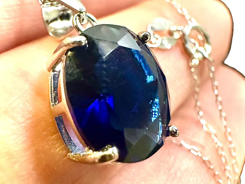 4.00CTTW Blue Sapphire Pendant 925 Sterling Silver 18" Necklace - leoshopdeals