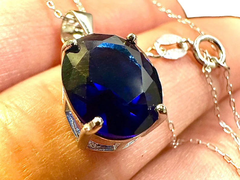 4.00CTTW Blue Sapphire Pendant 925 Sterling Silver 18" Necklace - leoshopdeals