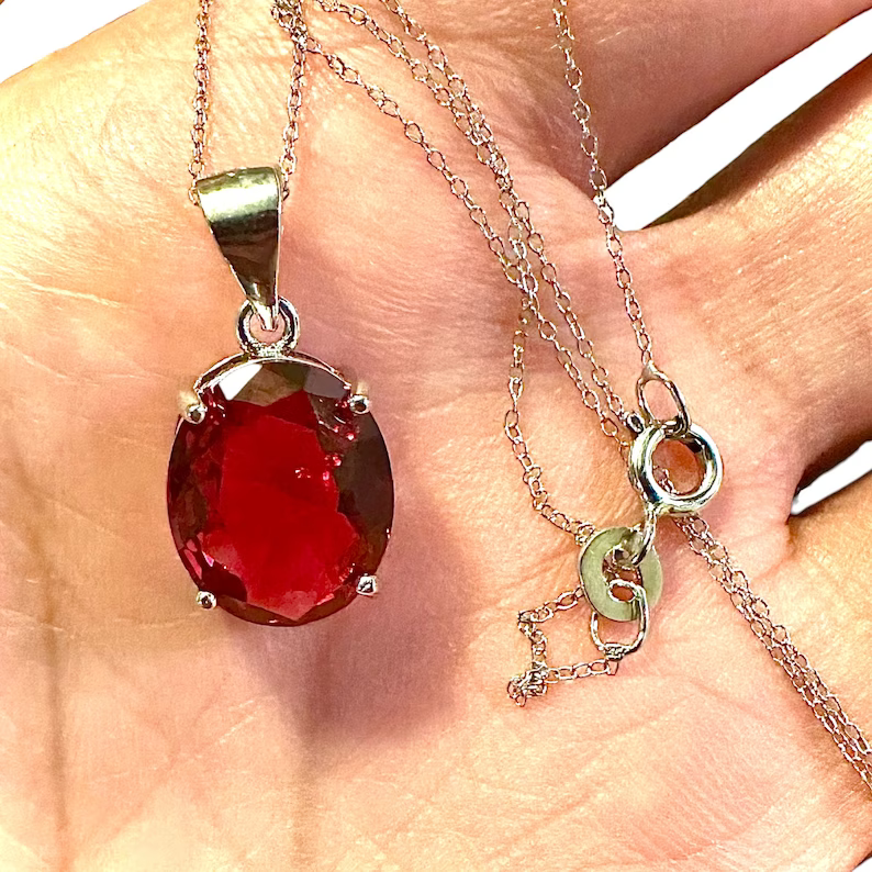 Ruby Red Pendant 925 Sterling Silver 18" Birthstone Necklace - leoshopdeals