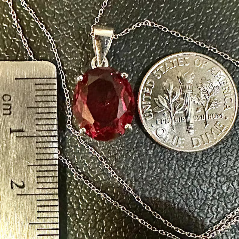 Ruby Red Pendant 925 Sterling Silver 18" Birthstone Necklace - leoshopdeals