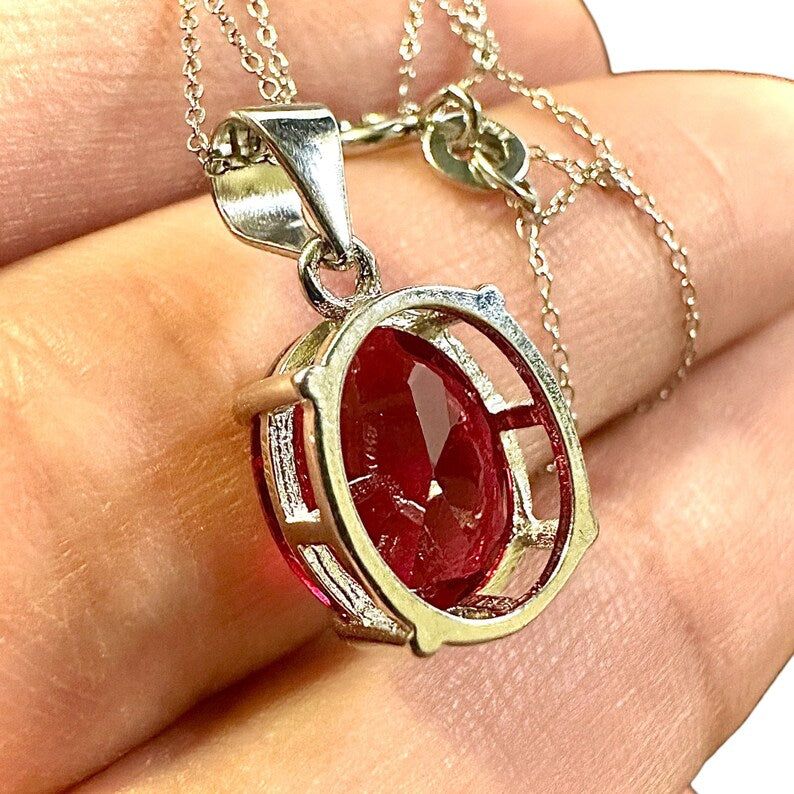 Ruby Red Pendant 925 Sterling Silver 18" Birthstone Necklace - leoshopdeals