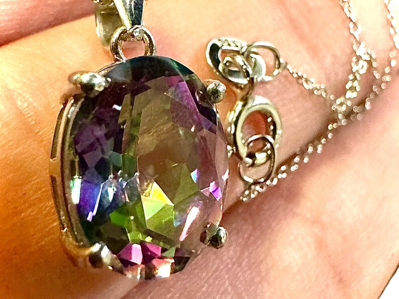 4.00 CTTW Mystic Topaz Pendant 925 Sterling Silver 18" Necklace - leoshopdeals