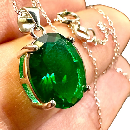 Oval Cut Emerald Pendant 925 Sterling Silver 18" Necklace - leoshopdeals