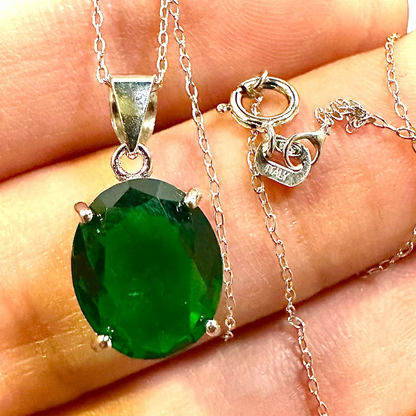 Oval Cut Emerald Pendant 925 Sterling Silver 18" Necklace - leoshopdeals