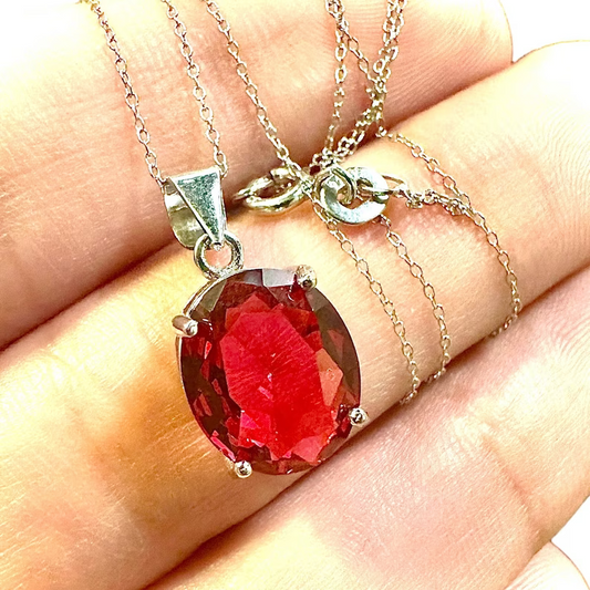 Ruby Red Pendant 925 Sterling Silver 18" Birthstone Necklace - leoshopdeals